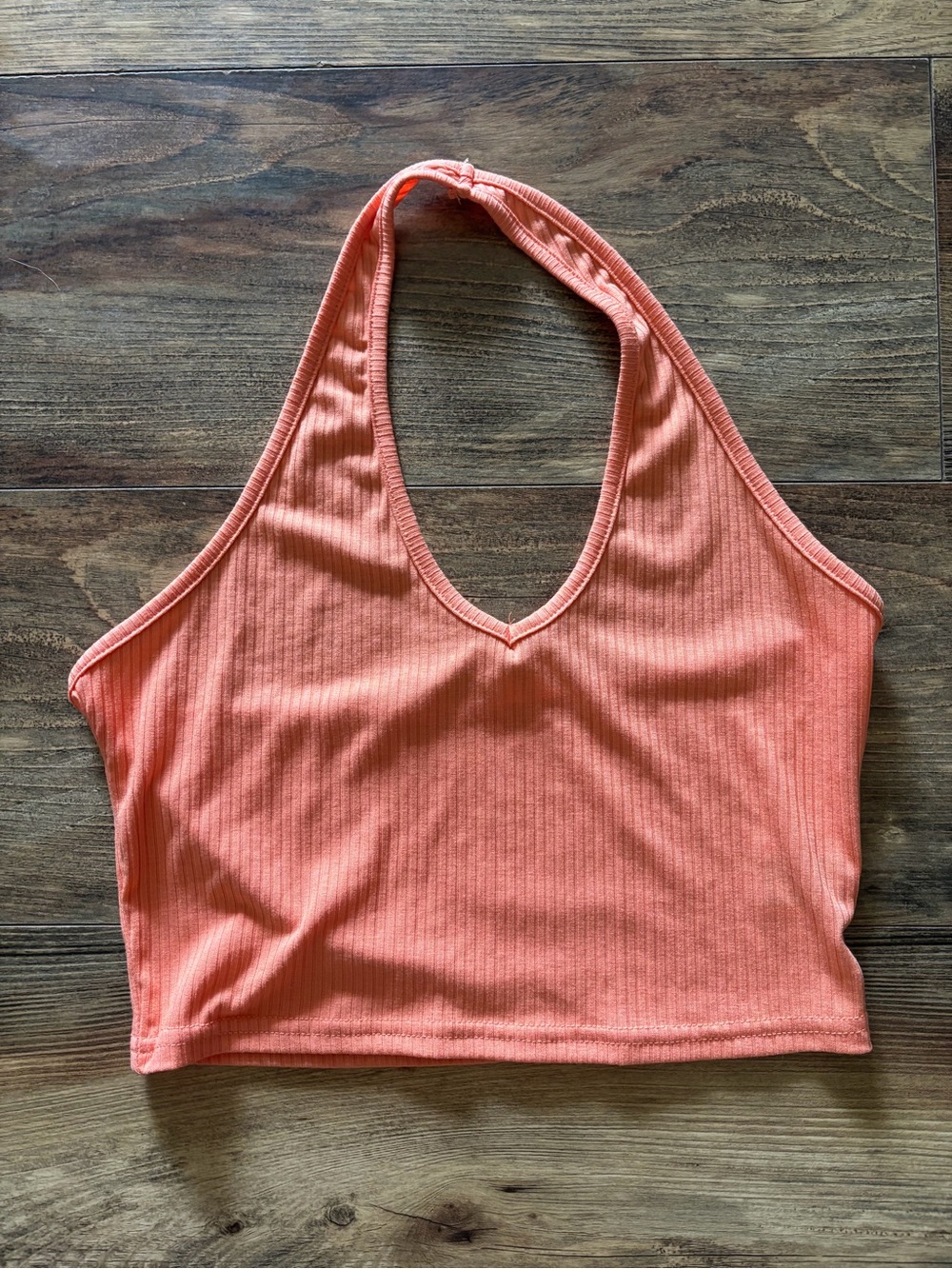 SHEIN Coral Ribbed Halter V-Neck Crop Tank